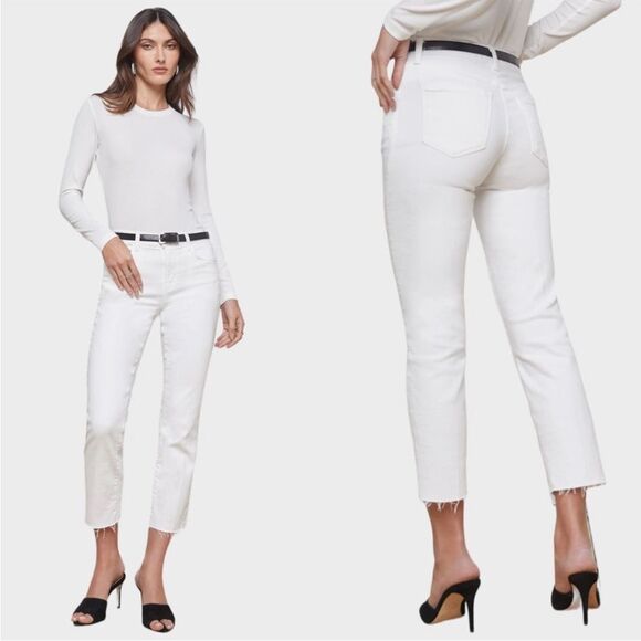 NWT L'AGENCE Sada High Rise Cropped Straight Jeans in Blanc Women's Size 24 - Picture 1 of 7